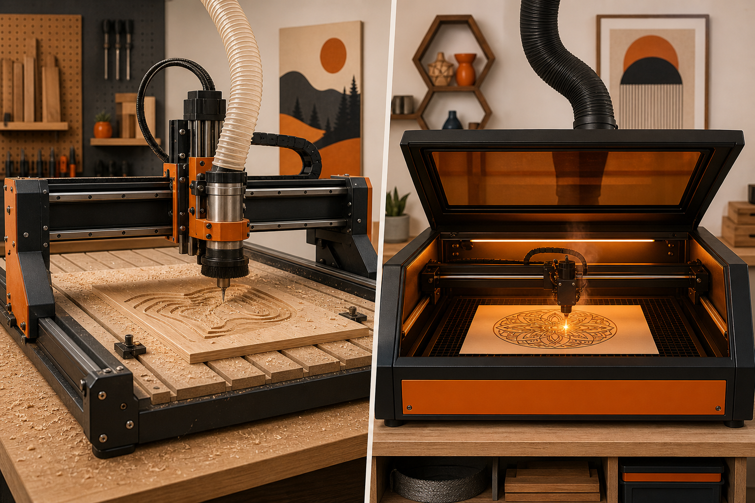 Professional illustration for CNC vs Laser Cutter